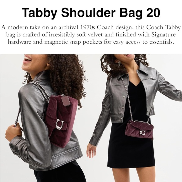 Coach Quilted Velvet Tabby Shoulder Bag 20 Merlot Clutch Crossbody CW608 NWT - Picture 2 of 7